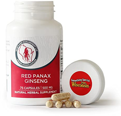 100% Authentic Korean Red Panax Ginseng Capsules -500 mg. Potent Ground Ginseng Root Extract Powder - No Fillers, Binders or Other Additives. (75 ct)