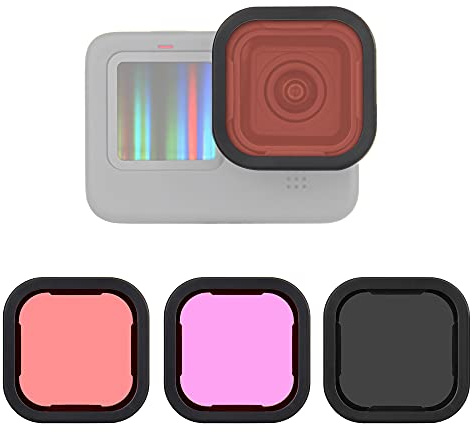 SOONSUN Lot de 3 filtres d'objectif ND16 / rouge clair/magenta pour GoPro Hero 12 11 10 9 noir, densité neutre et correction de couleur, kit de filtre d'objectif de plongée pour caméra GoPro Hero 9 10