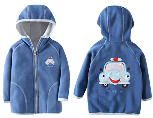 Niños Bebé Chaqueta de Forro Polar con Capucha Niño Niña Pequeño Cremallera Abrigo Informal Cálido de Vestir Exteriores Primavera Otoño Invierno Transiciones Temporadas, Patrón Coche Policía Azul 110