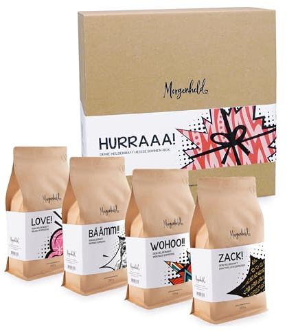 Morgenheld Premium Kaffeebohnen Geschenkset 1kg, Arabica Kaffee Ganze Bohnen 4x250g, Traditionelle Röstung