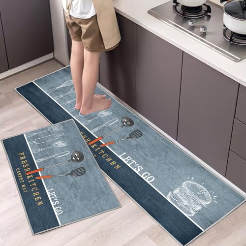 Hoimlm Lot de 2 Tapis de Cuisine antidérapants, Absorbe l'eau et l'huile, Résistant à la poussière Tapis de Cuisine,Tapis de Sol pour l'intérieur (Hamburger, 40 x 60 + 40 x 120 cm)