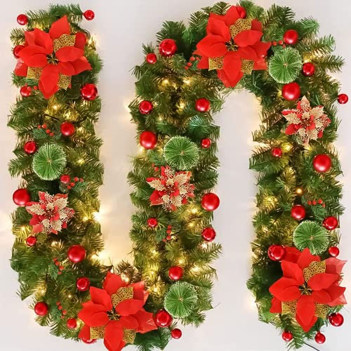 Bcamelys Guirlande de Noël, Guirlande Sapin Artificiel avec lumières, Guirlande Sapin Artificiel,Couronne de noël 270 cm, cheminée, Portes, fenêtres, escaliers, A1, (67291GMN46CJFZ)