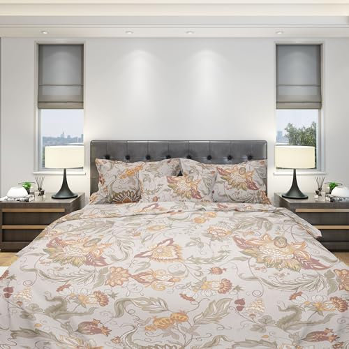 DILIOS Premium Bettwäsche 135x200 – 100% Baumwolle, ÖKO-TEX Zertifiziert, Renforcé, Atmungsaktiv & Antiallergisch, mit Reißverschluss, 2teilig – Bettbezug + Kissenbezug 80x80, Beige Floral