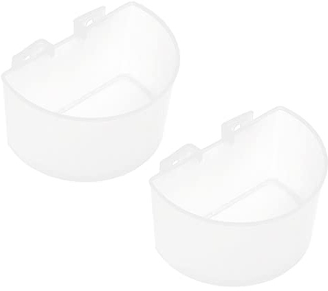 PATIKIL Mini Pájaro Comedero Jaula Copas, 2 Paquete Paloma Agua Cuenco Plano Alimentación Arena Copa Colgante Contenedor para Loros Corral pájaros, Transparente