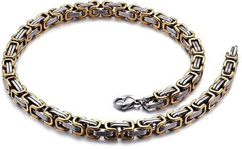 KnSam Edelstahl Byzantine Königskette 50 cm, Herren Kette Silber Gold Edelstahlkette Schmuck Breit 6MM Freundschaftsketten Jungen