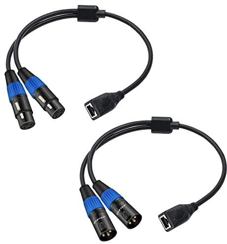 JOLGOO 3-poliger XLR-Y-Splitter auf RJ45-Adapter, 1 Paar, RJ45 auf Dual-XLR-DMX-Kabel, für DMX-CON-Controller-Serie, Bühne und Aufnahmestudio, 0,3 m