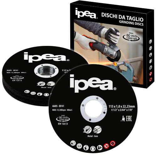 IPEA Dischi da Taglio in Metallo e Acciaio Inossidabile - 10 Pezzi - Disco per Smerigliatrice Angolare e Flessibile - Lame da Taglio per Metallo, Ferro, Alluminio - Misure 115 x 1 x 22 mm