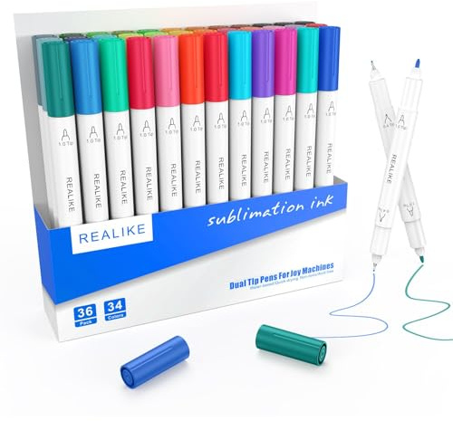 REALIKE Bolígrafos infusibles de doble punta compatibles con Cricut Joy/Xtra, juego de 36 marcadores de sublimación (punta 0.4 y punta 1.0)