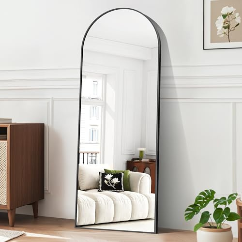 BONEWEI Arched Full Length Mirror, 165x60cm Full Body Free Standing Mirrors Black Aluminium Frame, Large Floor Mirror Standing Hanging or Leaning Against Wall for Bedroom Entry, Living Room