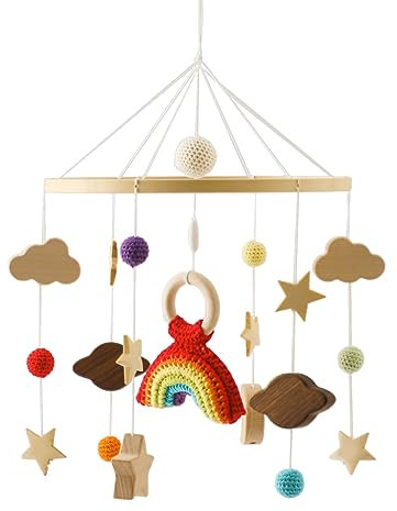 Sarah Duke Mobile Baby Babybett Windspiel Bettglocke 3D Stern Mond Handgemachte Mobile Babybett Anhänger Mobiles für Kinder Bett Wickeltisch Decor Babyzimmer Mädchen Jungen (Regenbogen)
