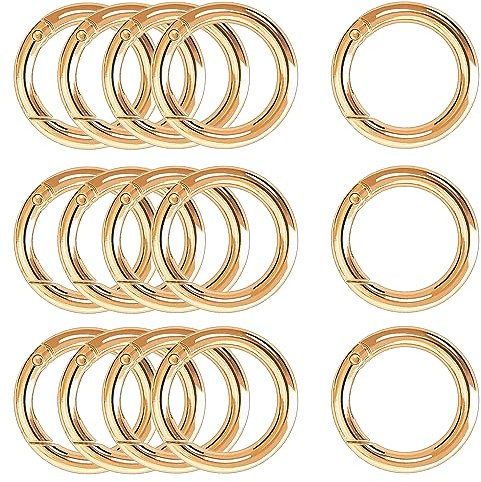 XCSJ 15 Stück Runde Karabiner 39mm Sehr Robust Zinklegierung (Gold) | Runde Karabiner Ring Karabinerhaken Rund O Ring für Schlüsselanhänger, Tasche, Schmuck, Diy Handwerk Machen