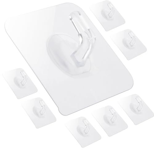 WLLHYF Self-Adhesive Small Wall Hooks Clear Square Strong Shower Pothook Heavy Duty Waterproof for Kitchen Bathroom Office Door Window Hanging Hat Towel Picture (Style A- Fold Corners, 12)