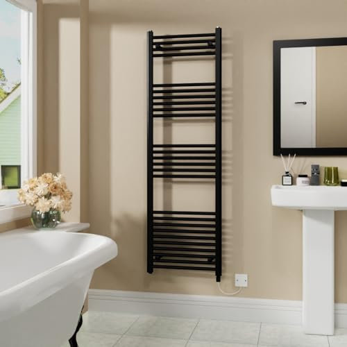 Warmehaus 800W Electric Heated Warming Towel Rail Bathroom Radiator Black - 1600x500mm