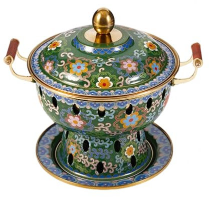 VIDECOR Einzelne Person, Kleiner Kupfertopf, Alter Pekinger Kleiner Dicker Kuh-Hot Pot, Chinesischer Traditioneller Cloisonné-Hot Pot, Kommerzieller Alkoholanteil, Roter Kupfer-Hot Pot,C