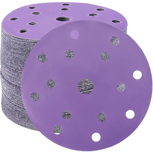 STEBRUAM Disques Abrasifs 150mm Grain 800 Papier Poncer 50 Pièces 15 Trous Disques de Ponçage pour Ponceuse Excentrique（Violet)