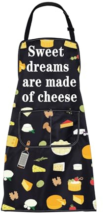 ENSIANTH Cheese Apron Gift for Cheese Lover Sweet Dreams are Made of Cheese Kitchen Chef Cooking BBQ Grill Apron with Pocket