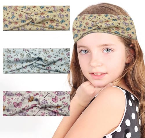 3 Stücke Stirnband Mädchen Kinder Haarband Elastisches Kopfband mit Knoten Breite Haarreif Schleife Haarschmuck Kopfschmuck