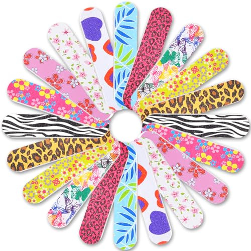 NICECONE 20 Pack Nail File Double Sided Emery Boards for Nails Emery, Floral 100/180 Grit EmeryBoards Mini Nail Buffering Files Pedicure Manicure DIY Tool for Home Salon Use