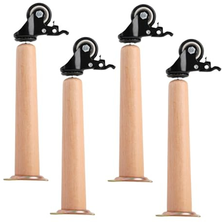 4 Stück Möbelbeine Aus Holz Runde Form Möbelfüße Holz mit Rollen mit Bremsen Tischbeine Massivholz Möbelfüsse Ersatz Möbelbeine Sofabeine für Sofa Schrank und Bett (15CM,straight cone)