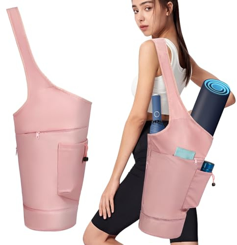 Aucuu Bolsa Esterilla Yoga, Bolsa para Yoga Colchoneta con Compartimento Húmedo Independiente Bolsillo con Cordón y Bolsillo Lateral Cremallera, Bolsa de Mano de Correa Ajustable, Bolsa Gimnasio