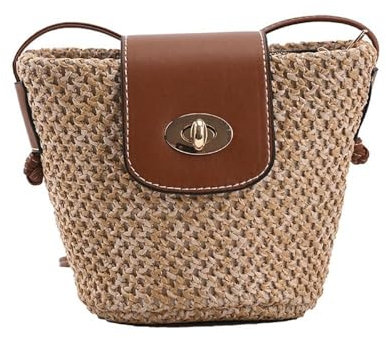 HESHUYAN Strohtasche Strohtasche Trendy Handmade Style Crossbody Bag Strandtasche for Frauen Runde Strohtasche(L)