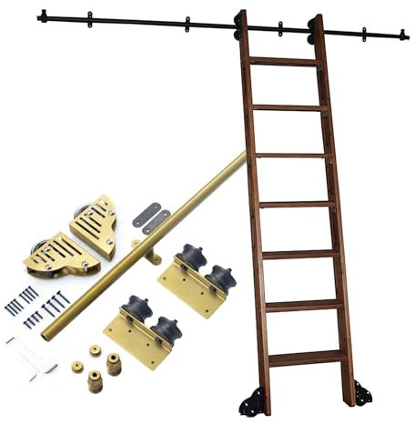 Bibliotheksleiter-Hardware-Set, 3,3 m, 7,3 m Schiene/Schiene für Dachboden, Büro, Bibliothek, Schiebeleiter, Schienensystem, Gleitrollen-Set (keine Leiter im Lieferumfang enthalten)