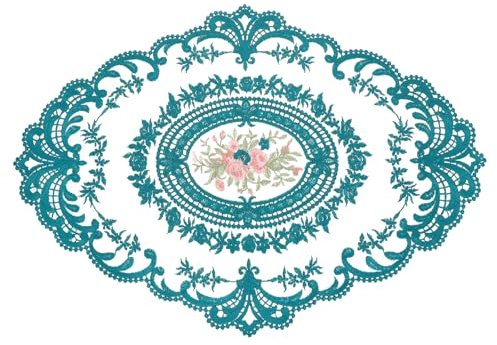 QUARKZMAN Retro Spitzen Tischset Spitzendeckchen 31x42 cm Ovale Bestickte Tischsets Französische Häkeldeckchen Untersetzer Tassenmatte für Zuhause Hochzeit, Malachitgrün