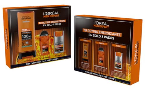 L´Oréal Men Expert Caja Hydra Energetic Rutina Gel de ducha + Desodorante + Crema de Cuidado Hidratante con Vitamina C