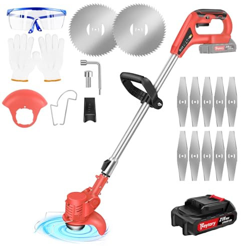 Cordless Garden Strimmer, Electric Grass Trimmer with 21V 1.5Ah Battery, Metal Blade Strimmer with 2 Types Blades, Grass Strimmer Retractable, Telescopic Lightweight Grass Trimmer for Garden Lawn