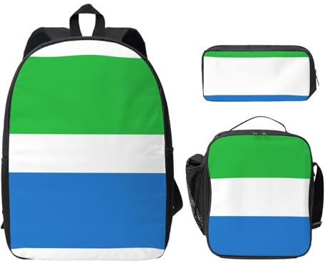 JIUTY Mochila con la bandera de Sierra Leona con lonchera y lápiz para viajes diarios, Negro, Talla única
