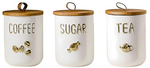 CompadreBol - Conjunto de recipientes de cerámica con tapas herméticas, Tarros para té, café y azucarero de cerámica con tapa, frascos herméticos para almacenar té, café y azúcar