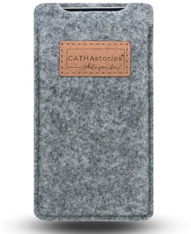 CATHAstories Hülle für iPhone 16, Tasche, Case, Handyhülle aus nachhaltigem Filz – Made in Germany – Farbe Stonegrey (Hellgrau) (für mit Case)