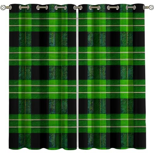 Kinder Gardinen Kinderzimmer Junge Mädchen Blickdicht Grün Schwarz Karierte Textur Home Retro-Mode 280X260Cm 2Er Set Verdunkelungsvorhang Thermovorhang Hitzeschutz Vorhänge Wohnzimmer Schlafzimmer