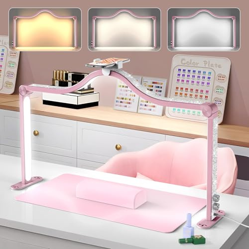 Yokilly Arc Half Moon Light: 34 Shadow-Free Half Moon Light for Desk Salon - Foldable LED Desk Lamp with Stepless Brightness for Manicurist (Rose Pink)