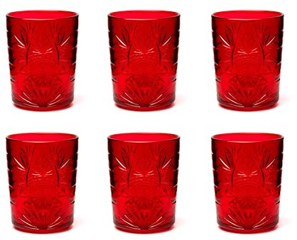 Excelsa Color Tumbler Lot de 6 verres en verre décorés, multicolore, décor en relief, 350 ml, 8 x 10 cm (rouge)