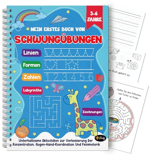 Finoly Vorschule Übungshefte ab 3-6 | Schwungübungen ab 3 Jahre für Jungen und Mädchen | Schwungübungen Vorschule Ideal für Kindergarten, Vorschule und Schulanfänger | Feinmotorik ab 3 Jahre
