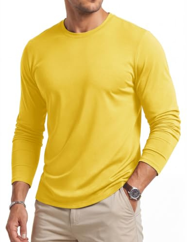 Cavva Men's Long Sleeve T Shirt Cotton Plain Tshirts Crew Neck Casual Tops | Classic crew neck long sleeve t-shirt, solid color, breathable cotton fabric, versatile basic tops for men casual daily wear
