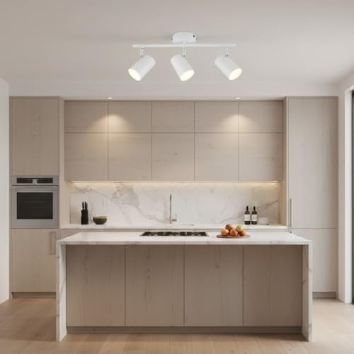 NOUVO GU10 Bar White 3-Light Ceiling Spotlight, Mild Steel Construction, Adjustable Rotating Heads, Modern Indoor Lighting for Living Room, Bedroom, Kitchen & Hallways (Bulbs Not Included)