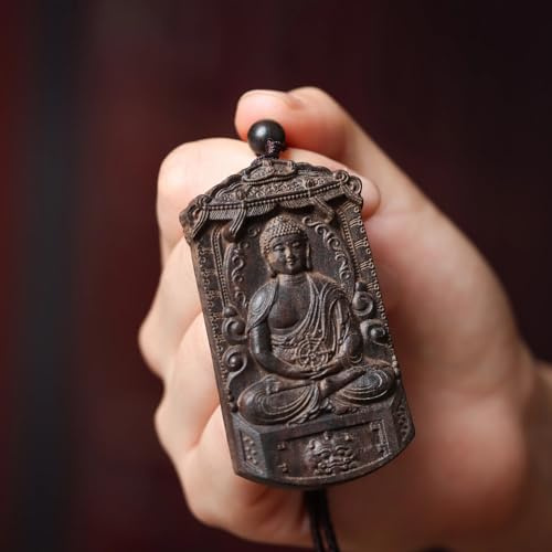 FENNYYAR Agarwood handgeschnitzte Mahavairocana-Buddha-Statue, 7 cm, Sternzeichen-Schaf, Affe, Schutzgott, Halskette, Anhänger, Dekoration