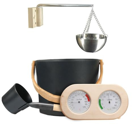 Åtta delar bastuuppgraderingssats: kompletta set med hygrometer termometer | termometer anordning bastutillbehör set, träskopa, gavelventilationsöverdrag, fästen