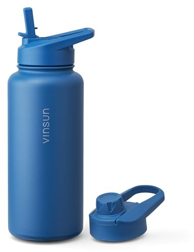 Vinsun Borraccia Termica 1 Litro - senza Perdite, senza BPA, Riutilizzabile | Borraccia con Cannuccia in Acciaio Inox - Bottiglia Termica per Viaggio