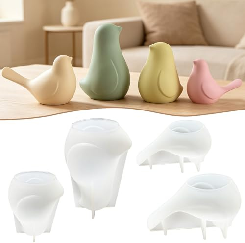 VEEKAY 4 Stück Silikonform Vogel,GießFormen Pinguin,Kerzenform Silikon,DIY Kerzen Formen,Verwendung für Blumentöpfe, Duftkerzen, Diy Harzguss