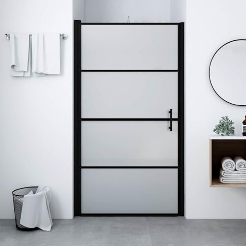Ziaphsol Puerta de ducha de cristal de seguridad esmerilado de 5 mm, color negro, 91 x 195 cm, marco de aluminio ajustable, cristal esmerilado, intimidad para mampara de ducha, con mango de acero