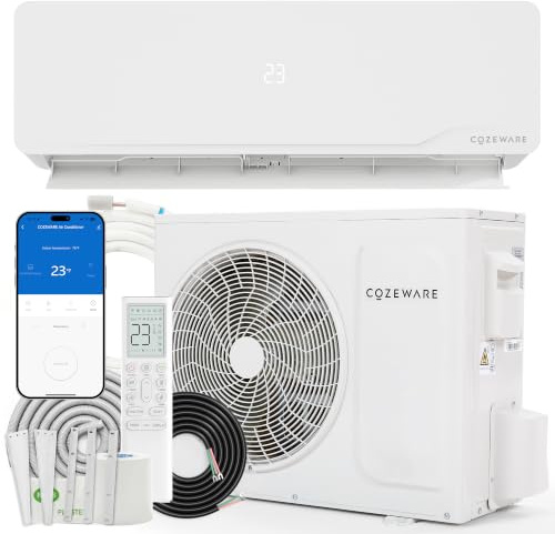 Cozeware Split Klimaanlage, 9000 BTU / 2,600 W | WLAN/APP Funktion Klimagerät, Kühlen A++/Heizen A+, Kältemittel R32, bis 35m², sehr leise, Fernbedienung, Montagematerial