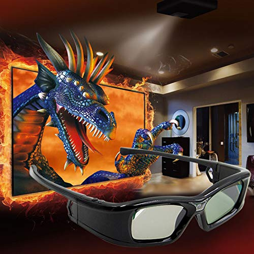 Vroomoto GL410 Lunettes 3D Lunettes à Obturateur Actif 3D Projecteurs DLP Link Projecteur DLP Link Projecteurs Full HD sans Scintillement avec Batterie Rechargeable