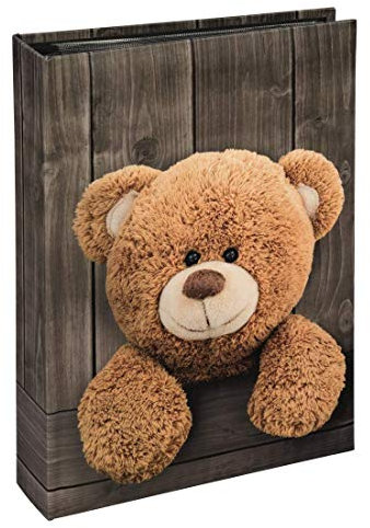Hama Kinder-Fotoalbum (Einsteckalbum zum Einstecken von 200 Fotos im Format 10x15, Fotobuch mit 100 schwarzen Seiten, Babyalbum mit Teddy-Bär Motiv) braun