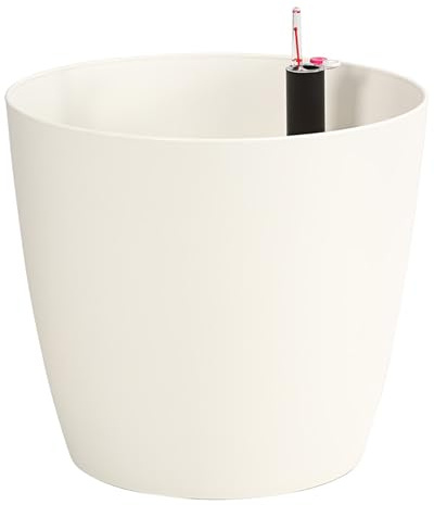 Dehner Pflanztopf Mila mit Selbstbewässerungs-System, Ø 35 cm, Höhe 30 cm, Kunststoff, weiß