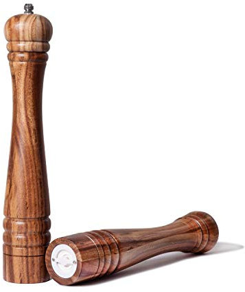 DeroTeno Salz- und Pfeffermühle Set, Gewürzmühlen 2er-Set, Salz und Pfeffer Mühle aus Akazienholz mit Keramikmahlwerk, H 30 cm