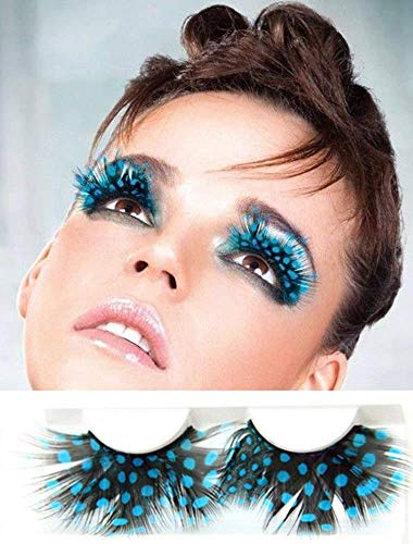 Dorisue Light Blue Spotted Peacock Feather Lashes - Halloween Mermaid/Sea Witch Costume Eyelashes | 1 Pair Dramatic Reusable Lash for Party/Cosplay