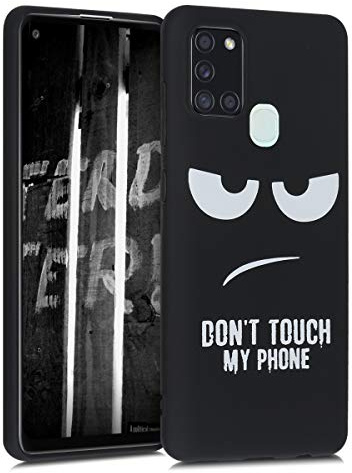 kwmobile Hülle kompatibel mit Samsung Galaxy A21s - Handyhülle Silikon Case - Don't Touch My Phone Weiß Schwarz